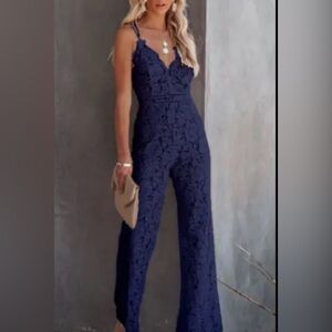 NAVY LACE PANTSUIT- NWOT